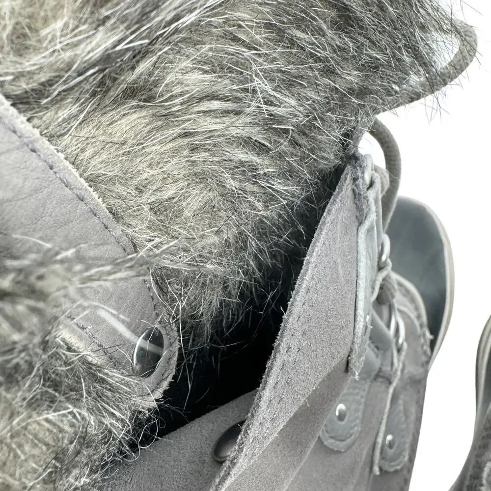 Sorel Joan of Arctic II Fur Snow Boots Waterproof Insulated Gray Suede Size 9
